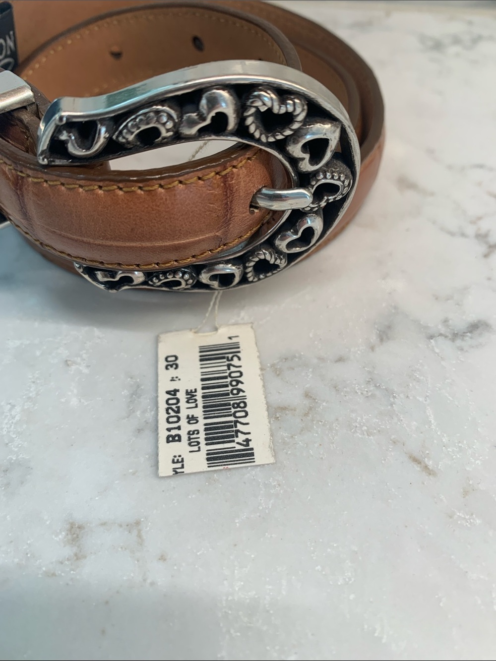 NEW Brighton Lots of Love Brown Croc Leather Belt Heart Silver Buckle 30” M - Picture 2 of 7